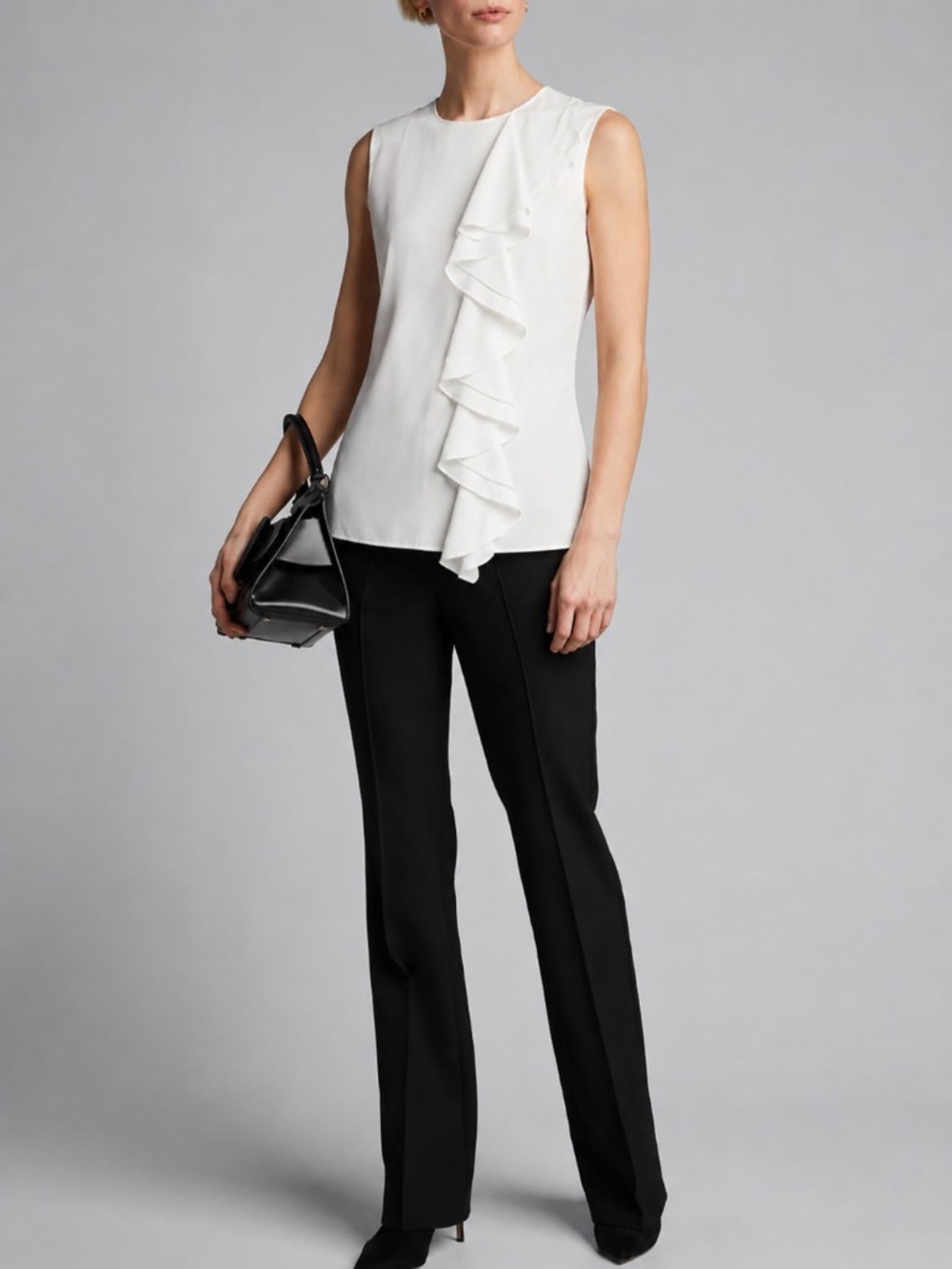 Akris Punto Ruffle Sleeveless Blouse White 100% Cotton Women Size 10